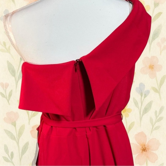 Marina Red One Shoulder Jumpsuit Women’s Size L Nordstrom Formal Wide Leg Belted - Picture 3 of 5